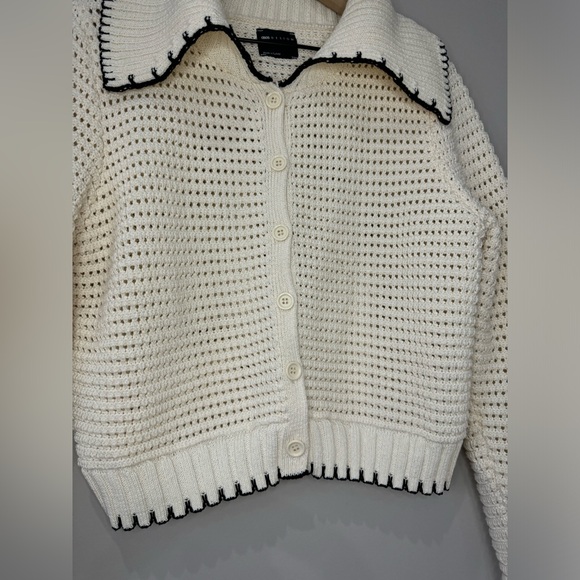 ASOS Design blanket stitch open knit oversized collar button down cardigan M - Picture 5 of 12